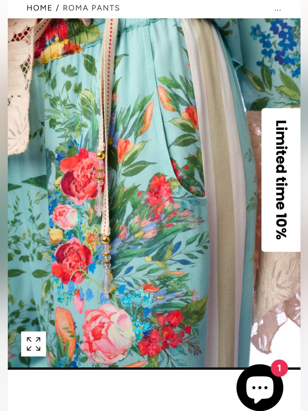 NWT Aratta Silent Journey ROMA Floral Wide-Leg Pants - Aqua Floral - Picture 9 of 16